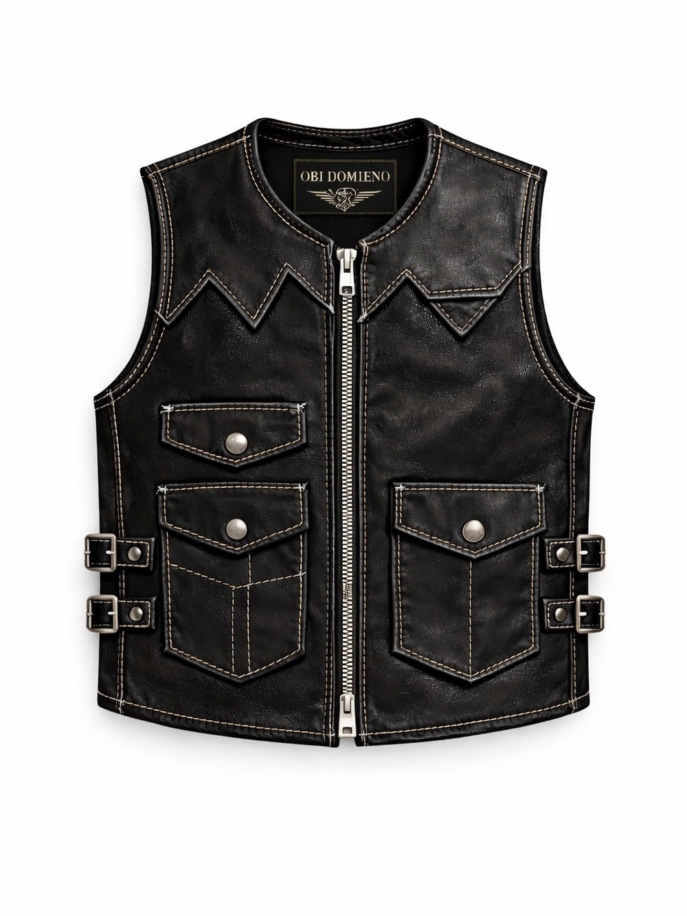 UTILITY LEATHER VEST BLACK